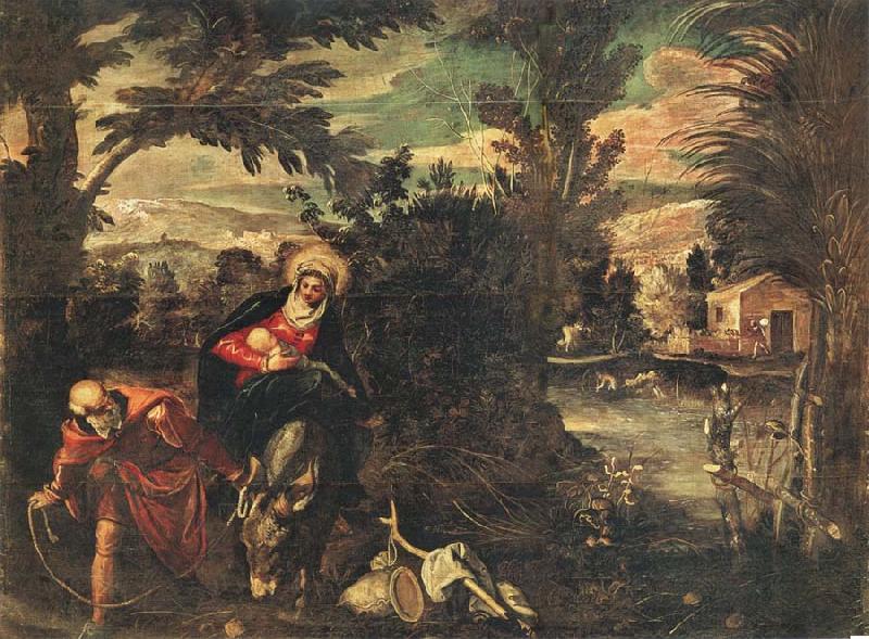 TINTORETTO, Jacopo Flight into Egypt Spain oil painting art